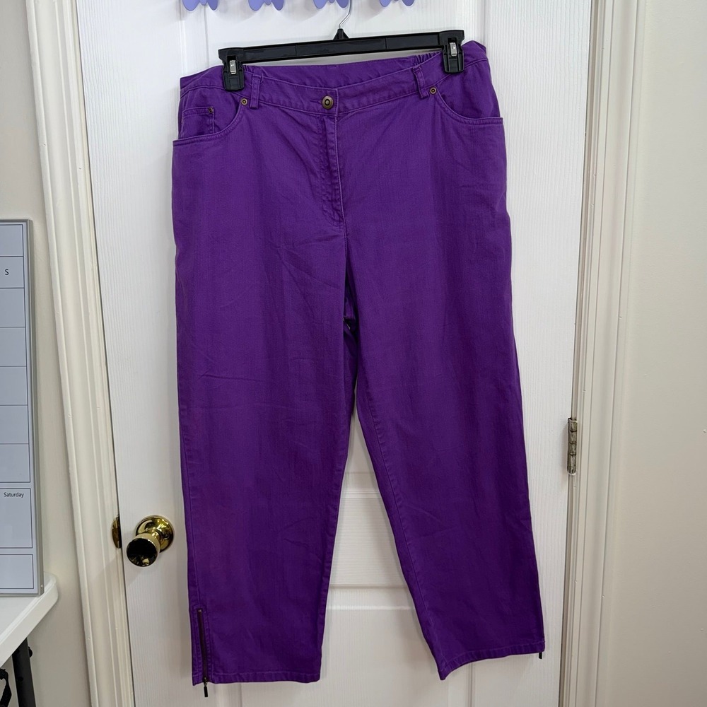 Ruby Rd purple cotton stretch zipper hem 5 pocket jeans ankle pants casual 18